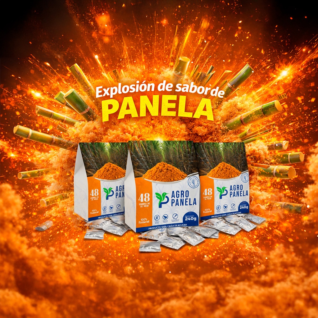 Panela granulada DOSIFICADA en sobres de 5gr X Caja de 48 und